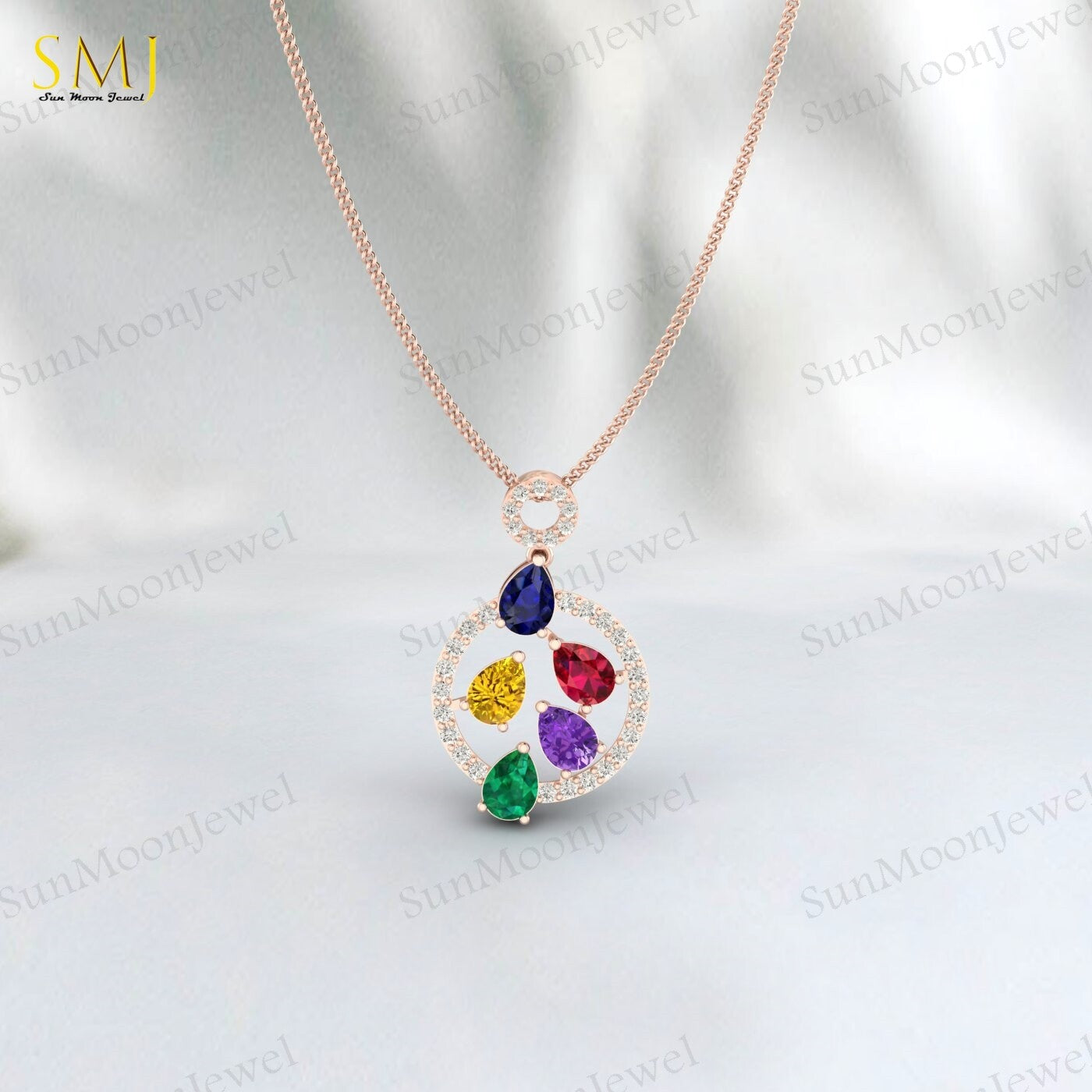 Sapphire Ruby Amethyst Citrine Emerald Multi Gemstone Pendant Sterling Silver