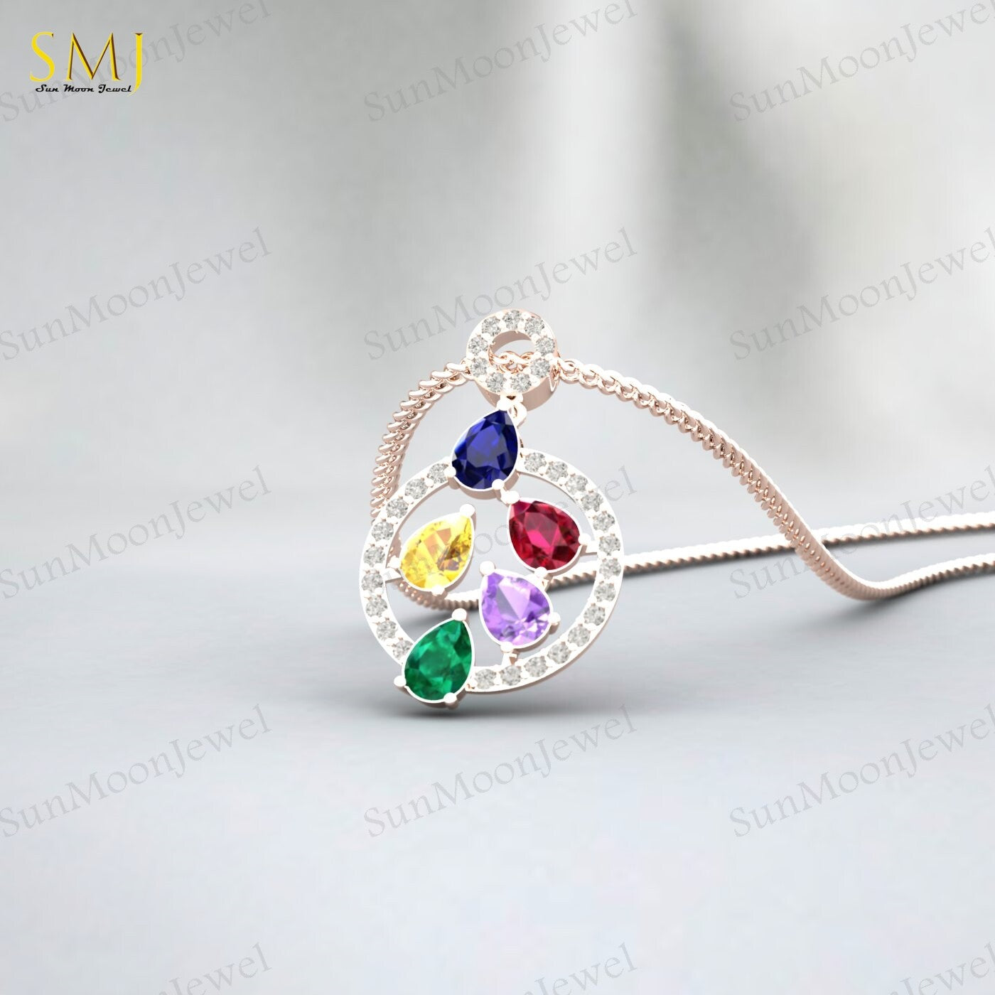 Sapphire Ruby Amethyst Citrine Emerald Multi Gemstone Pendant Sterling Silver
