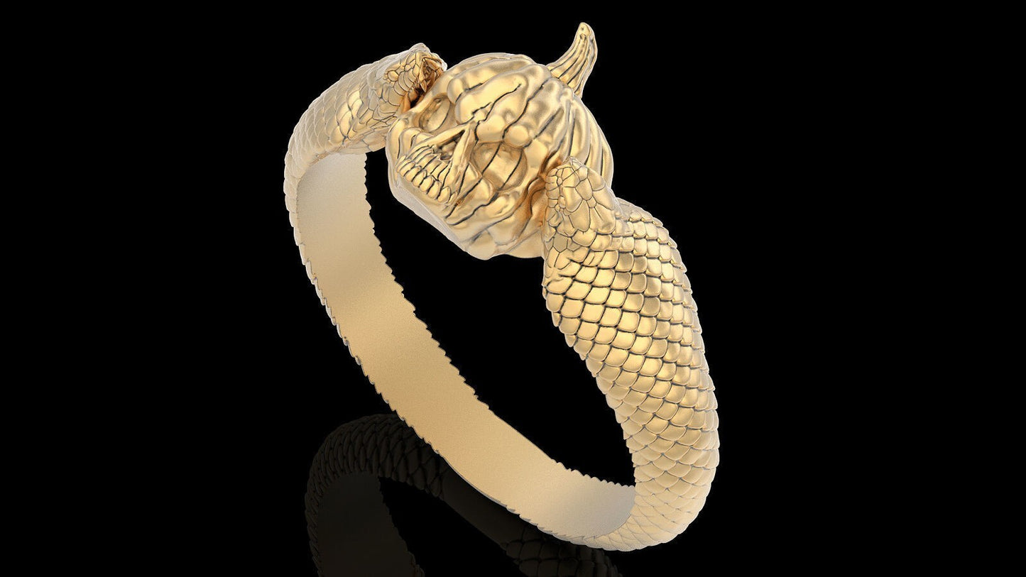 Deluxe Pumpkin Snake Skull Ring Gothic Biker Style Men Gift Skull Ring US5~15