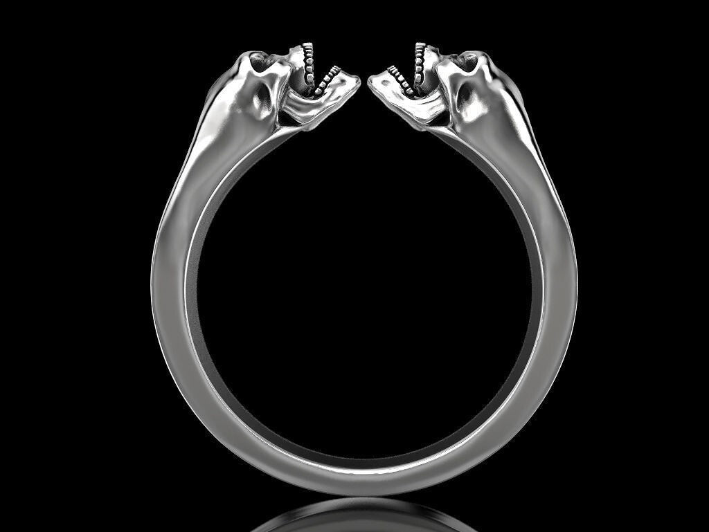925 Argentium Silver Gemini Skull Ring Gothic Men's Biker Gorgeous Ring US5~15