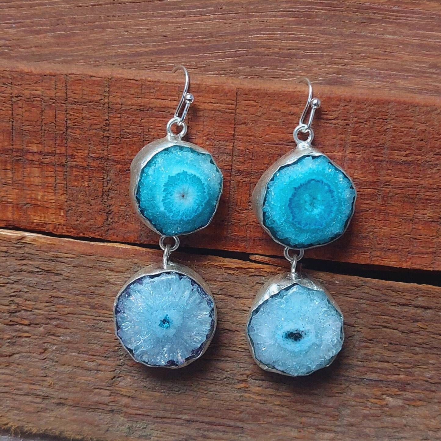 925 Sterling Silver Blue Solar Quartz Handmade Earrings Solar Gemstone Earrings