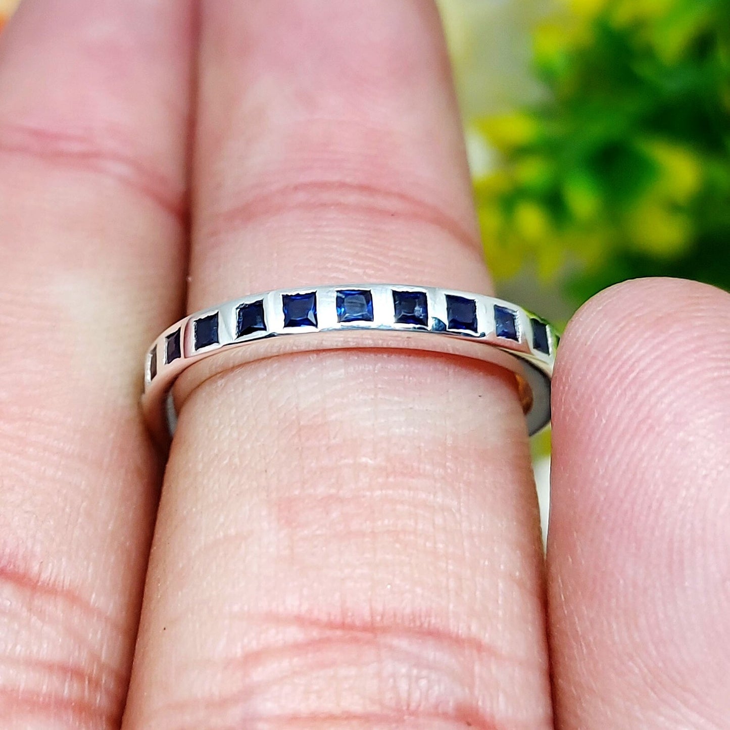 Princess Cut Blue Sapphire Curved Band 925 Sterling Silver Lab Created Ring Band