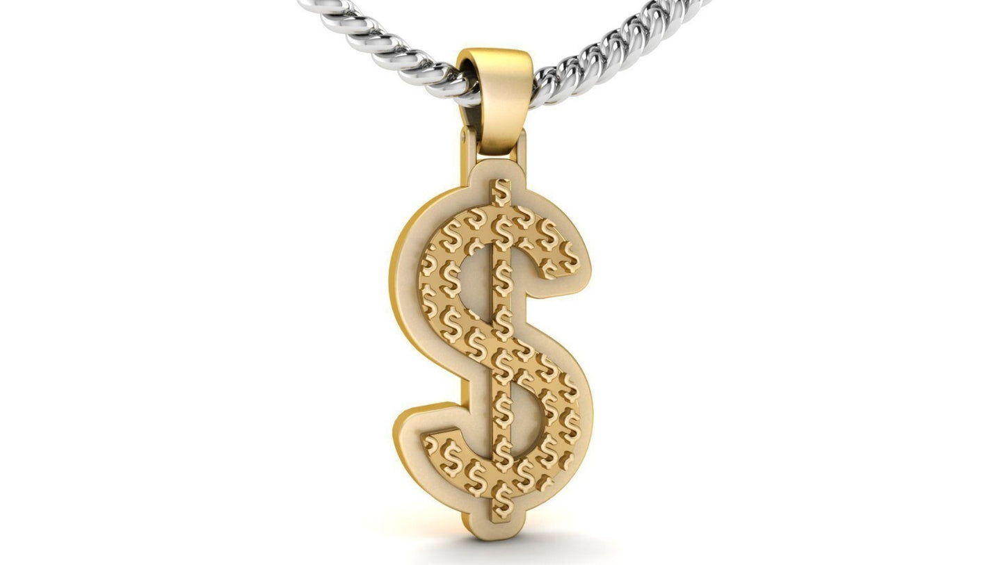 Dollar Sign Brass Pendant Dollar Necklace Money Symbol Charm Gift for Men Women