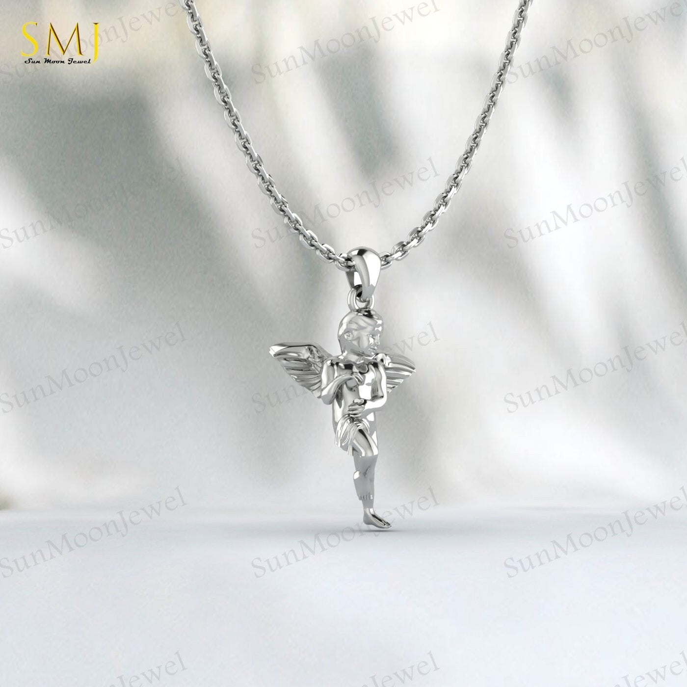 Cherubim Baby Angel Necklace Wings Charm Necklace 925 Sterling Silver For Her
