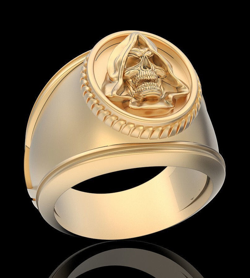 Gothic Men Hooded Skull Santa Muerte Ring Brass Punk Retro Biker Ring Us5~ 15