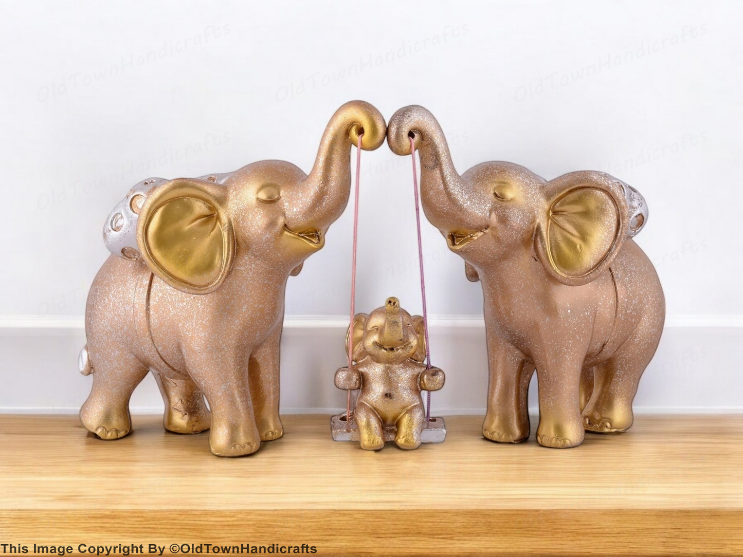 Set of 3 Golden Elephant Showpieces for Home Office Decor Elegant Gift Idea