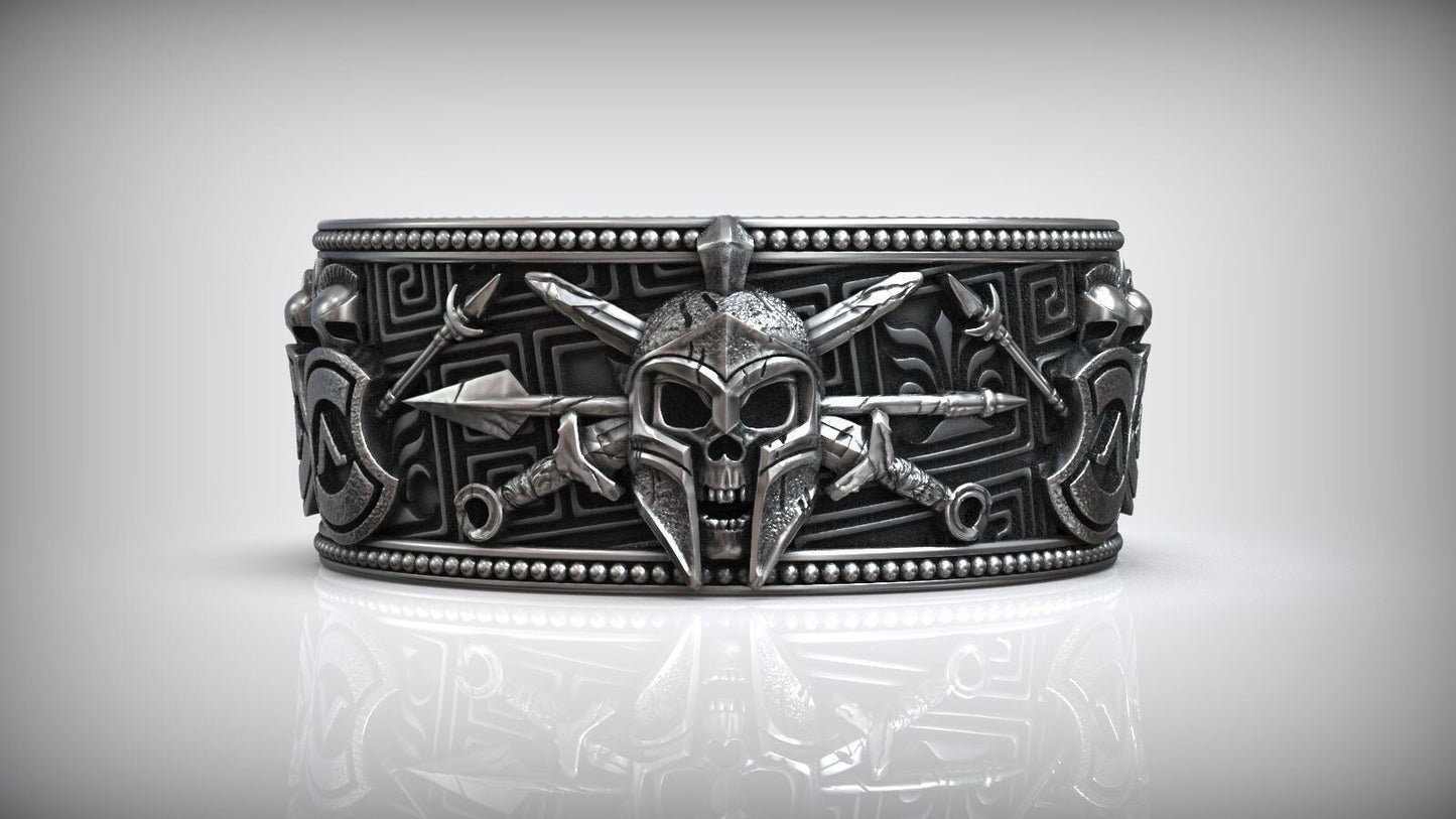 925 Sterling Silver Greek Spartan Helmet Skull Head Adjustable Ring Men US7~15