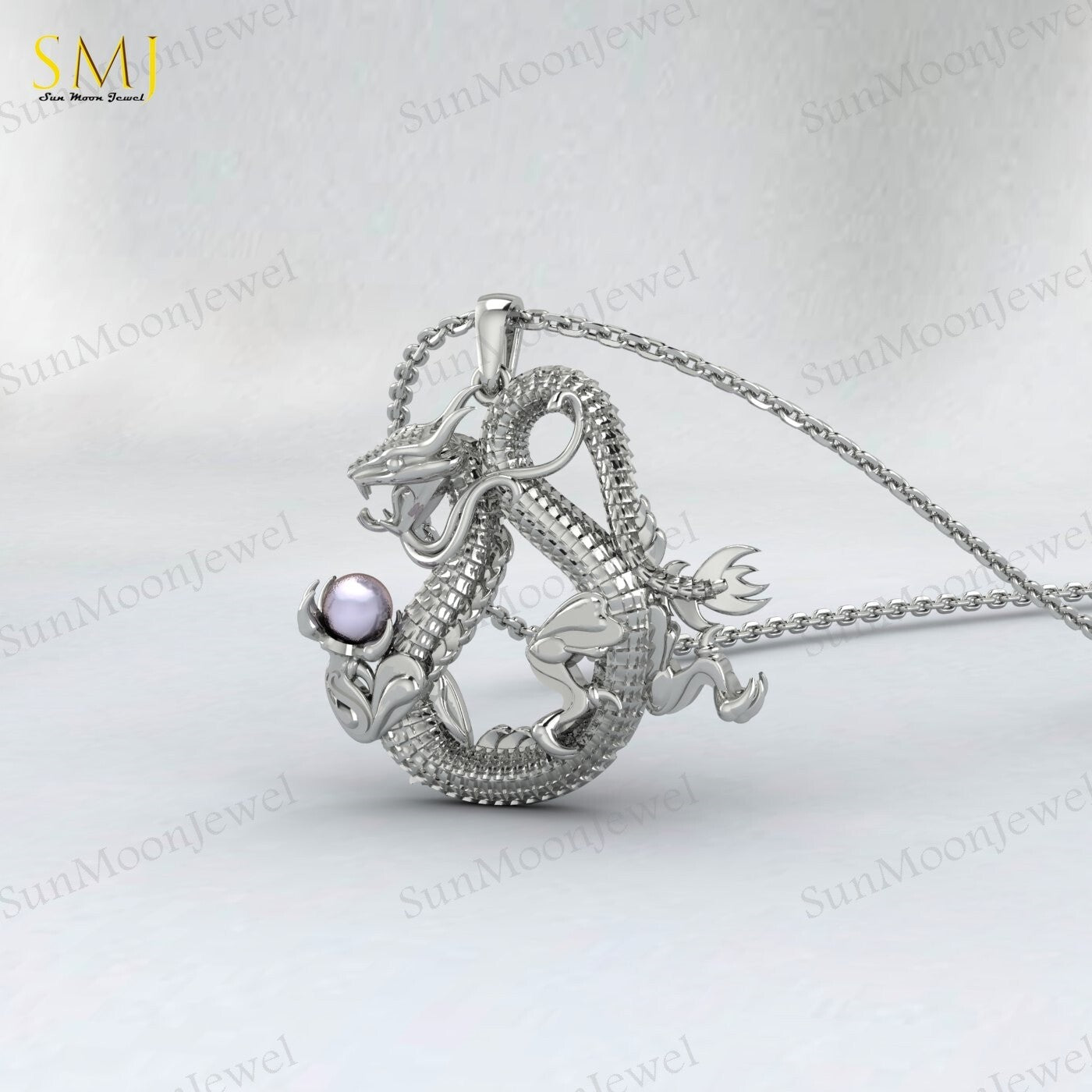 925 Sterling Silver Dragon Pendant Necklace For Man Pearl Dragon Unique Gifts