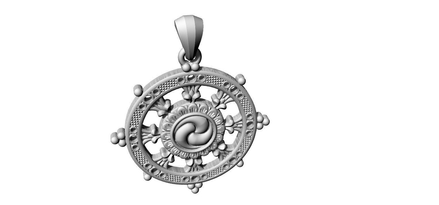 Silver Ship Helm Wheel Charm Pendant Nautical Necklace Handmade Gift Men Women