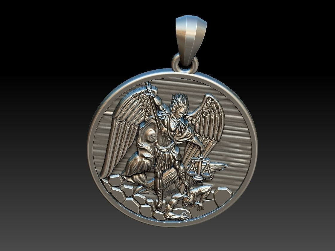 925 Sterling Silver Archangel Saint St Michael Medal Shield Pendant Necklace