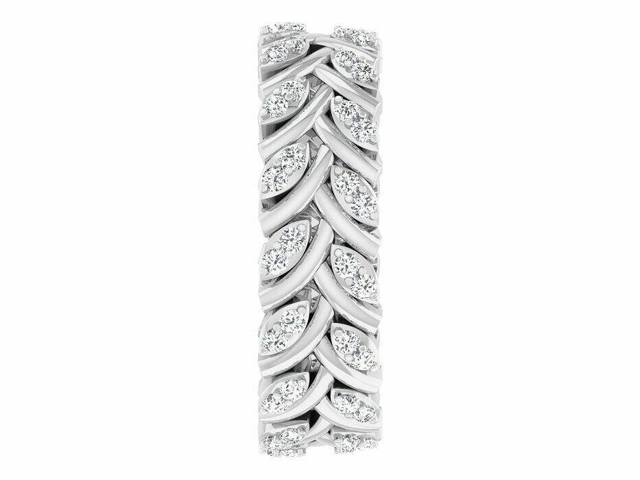 Silver CZ Leaf Shape Eternity Wedding Band Ring Women Floral Style Ring US5-15