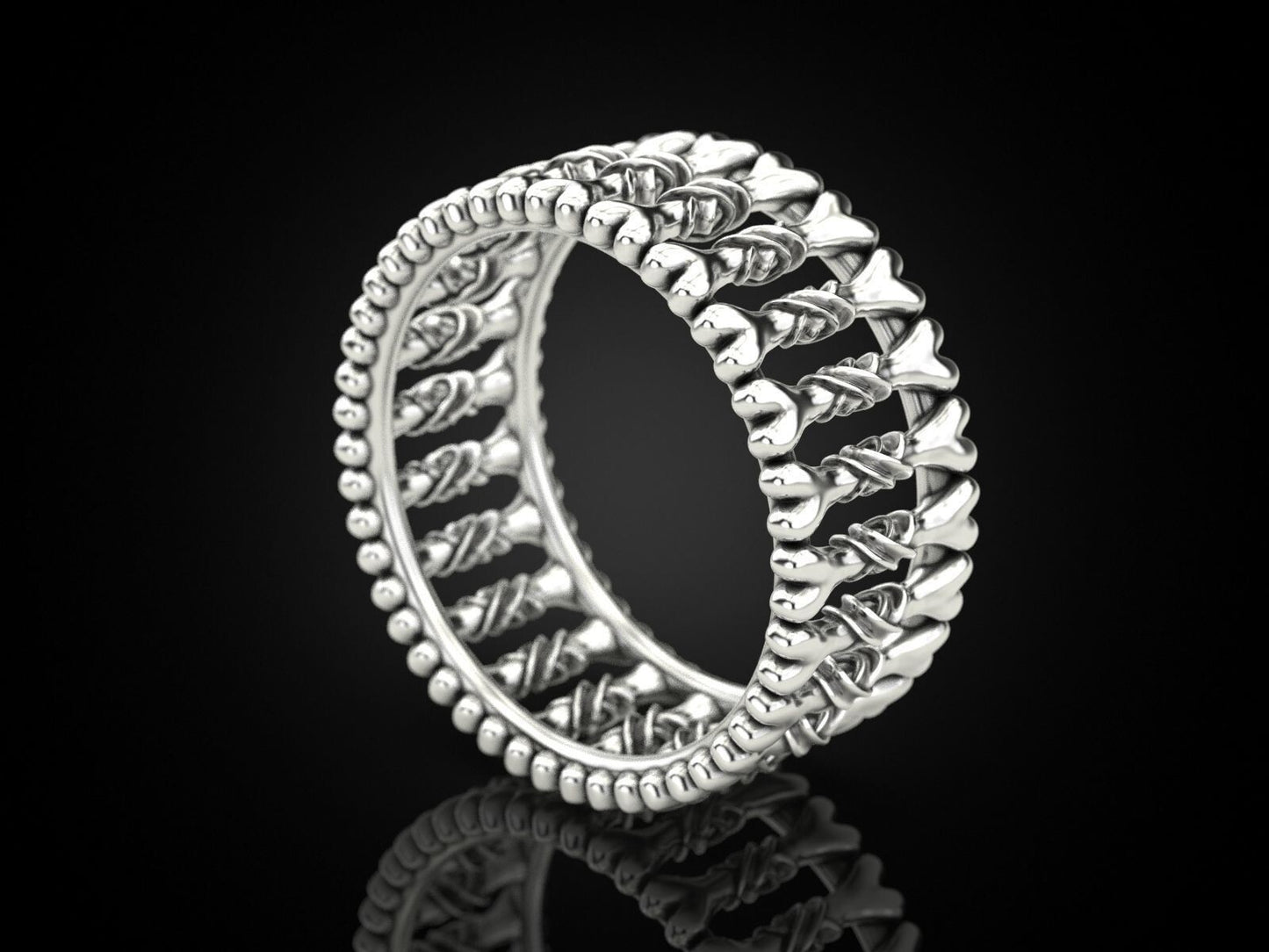 925 Silver Gothic Bone Ring US5~15 Biker Punk Style Band Men Statement Gift Ring