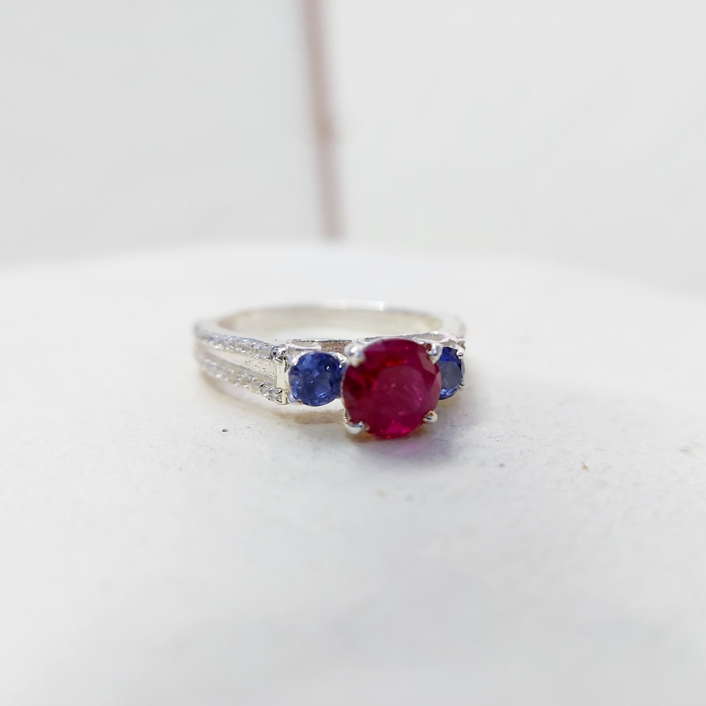 Sapphire and Ruby Wedding Ring Engagement Band 925 Sterling Silver Ring Us5~ 15