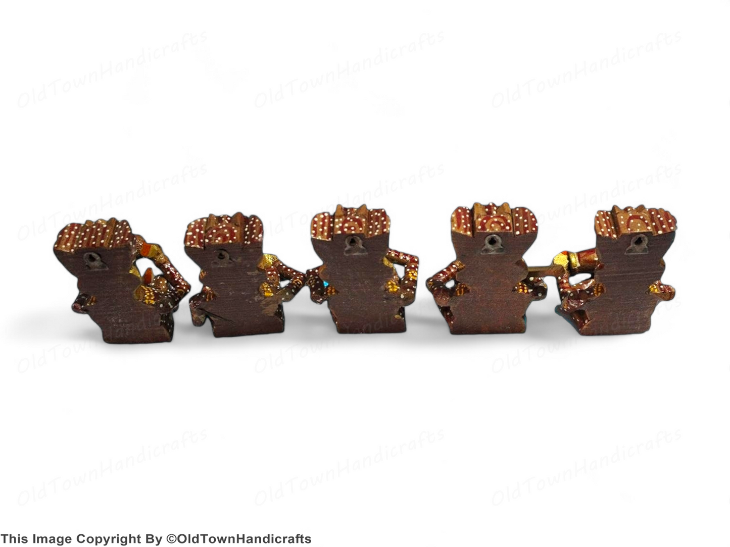 Handmade Wooden Musician Figurine Set Rajasthani Art Decor Gift for Home Office