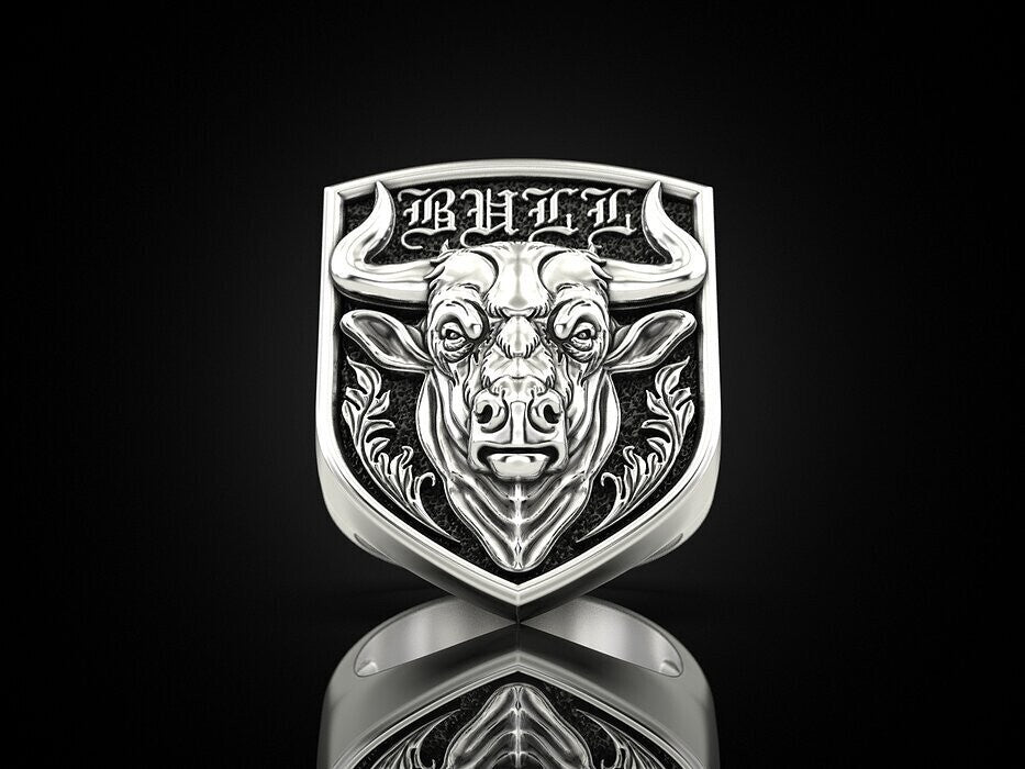 925 Silver Zodiac Taurus Bull Head Signet Ring For Men US5~15 Biker Jewelry Ring