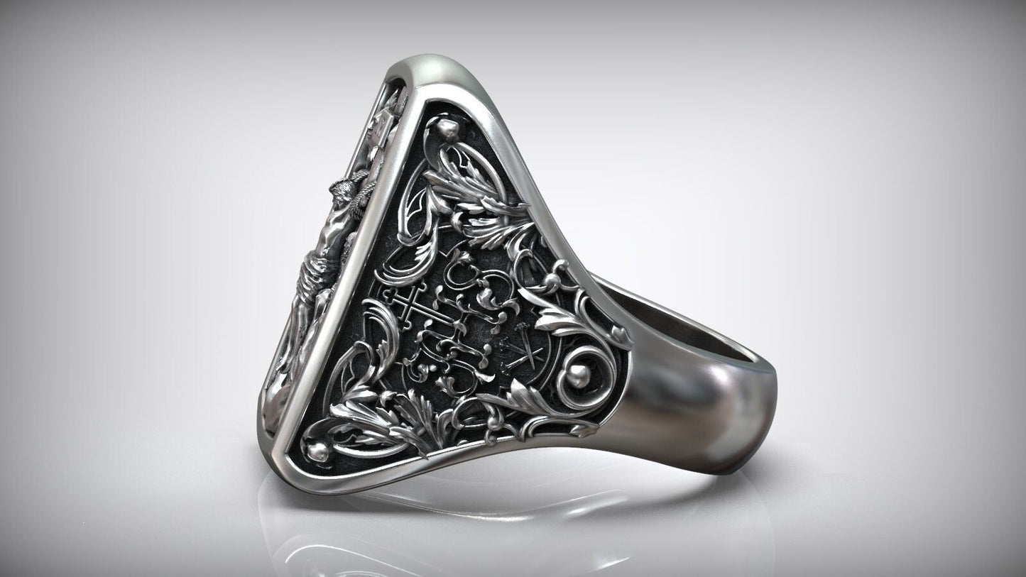 Silver Jesus Christ Crucifix Cross Mary Saints Christian Women Men Ring US5~15