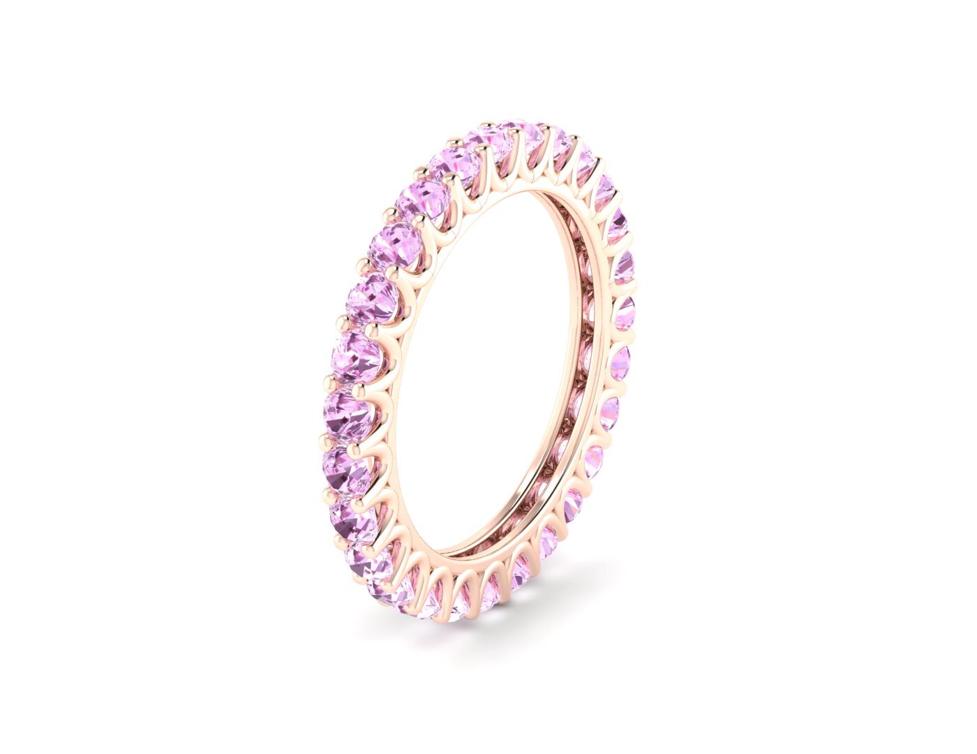 Natural Round Pink Sapphire Band Eternity Stacking Promise Fine Silver Band