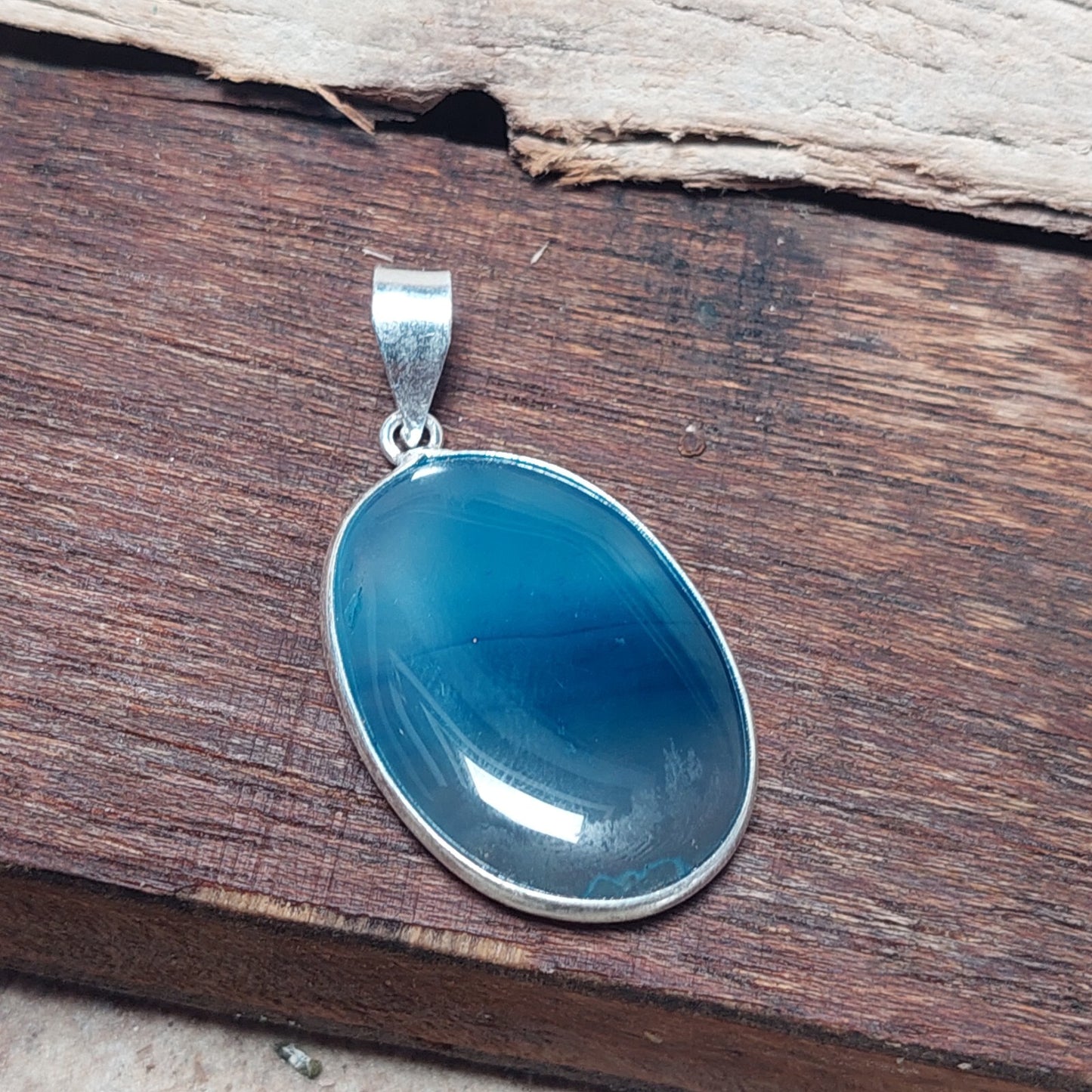 Blue Banded Agate Sterling Silver Pendent Handcrafted Gemstone Jewelry For Her