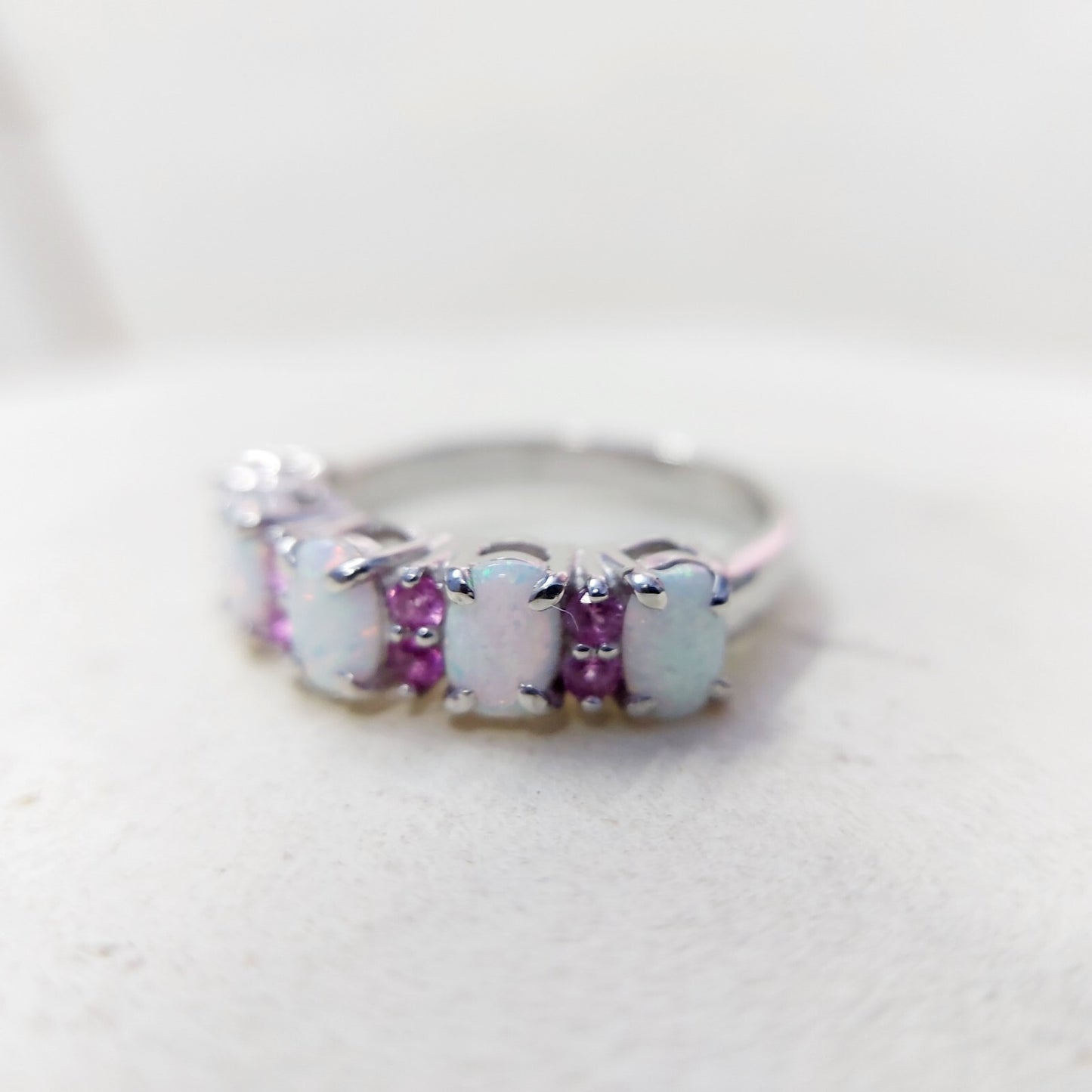 Eternity Opal Ruby Ring Silver Fire Opal Handmade Engagement Gift Ring Us5~15