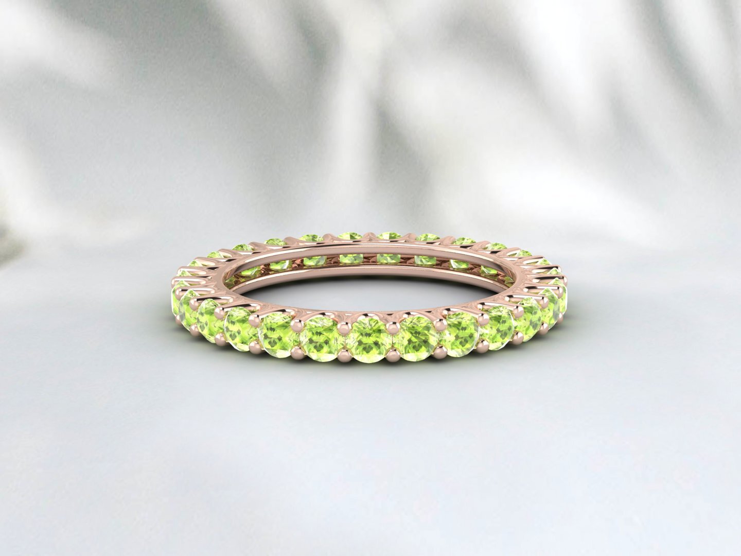 Natural Round Green Peridot Band Eternity Stacking Promise Fine Silver Band
