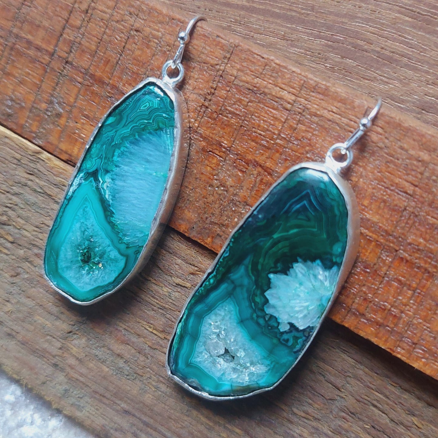 925 Sterling Silver Green Agate Slice Handmade Earrings Agate Gemstone Earrings