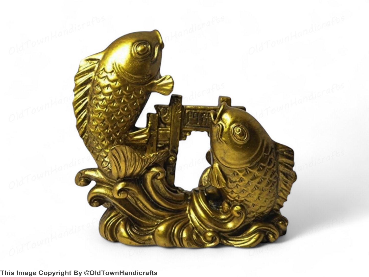 Resin Double Fish Vastu Feng Shui Decor | Gold Gift Item | Home & Office