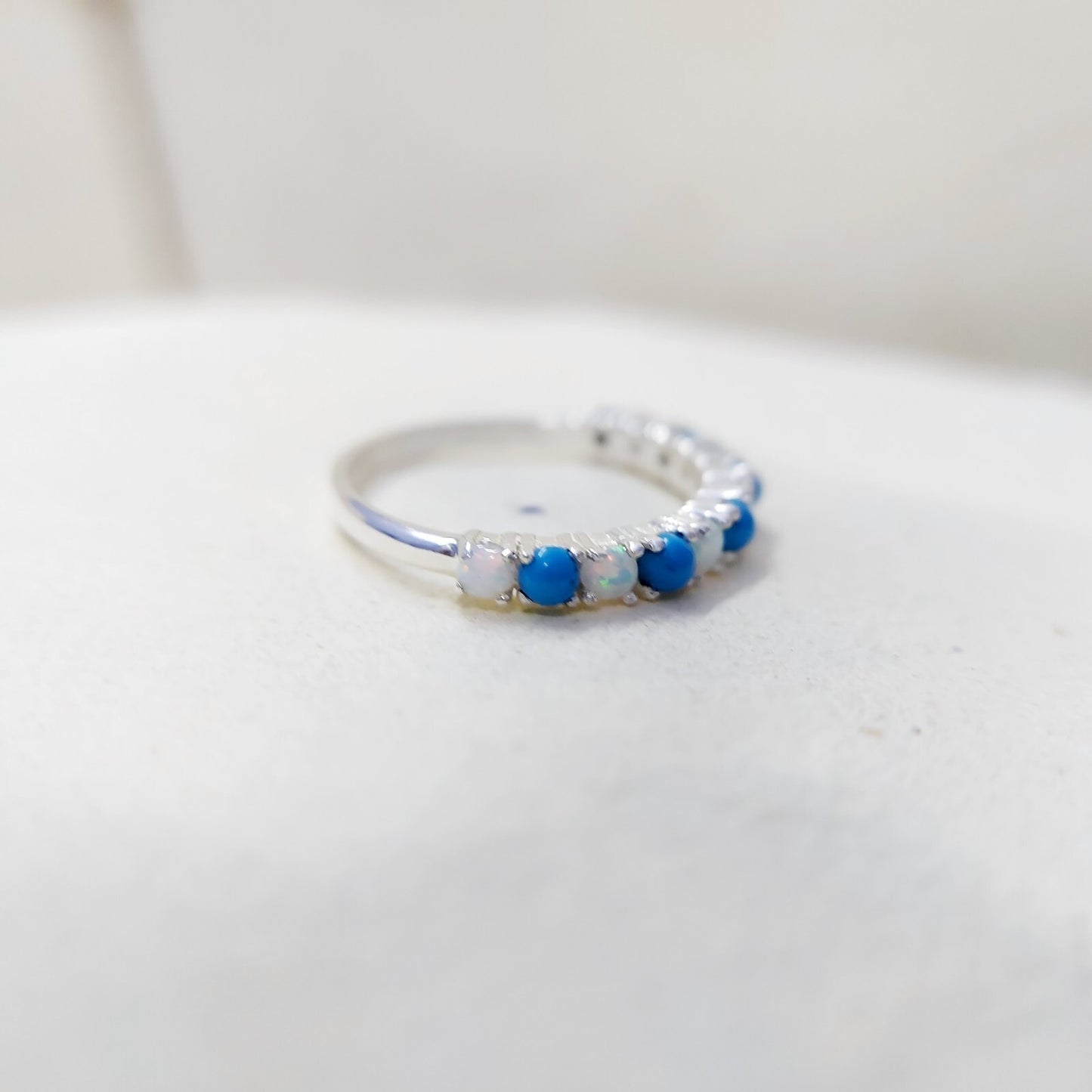 Turquoise Opal Eternity Wedding Band 925 Silver Natural Gem Women Ring Us5~ 15