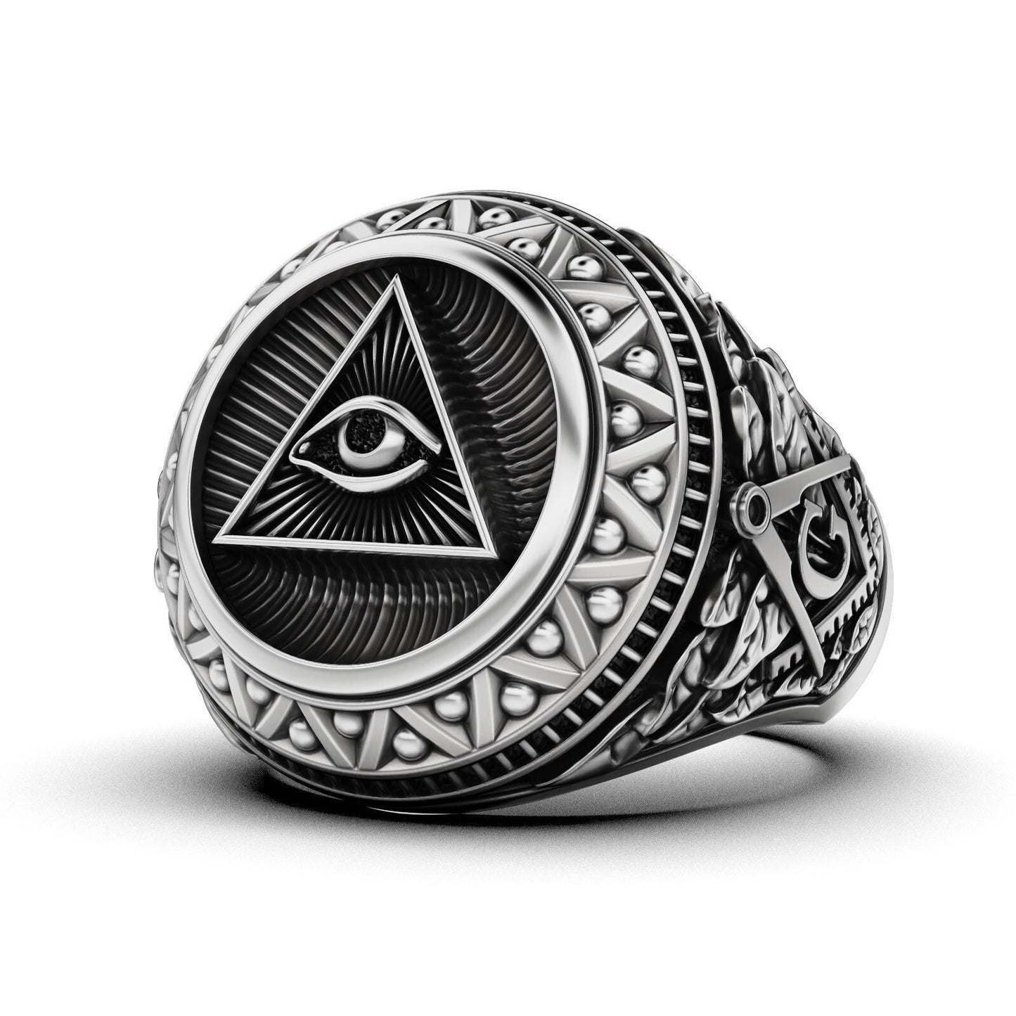 Silver Masonic Ring US5-15 Eye of Providence Freemason Ring Gift For Women Men