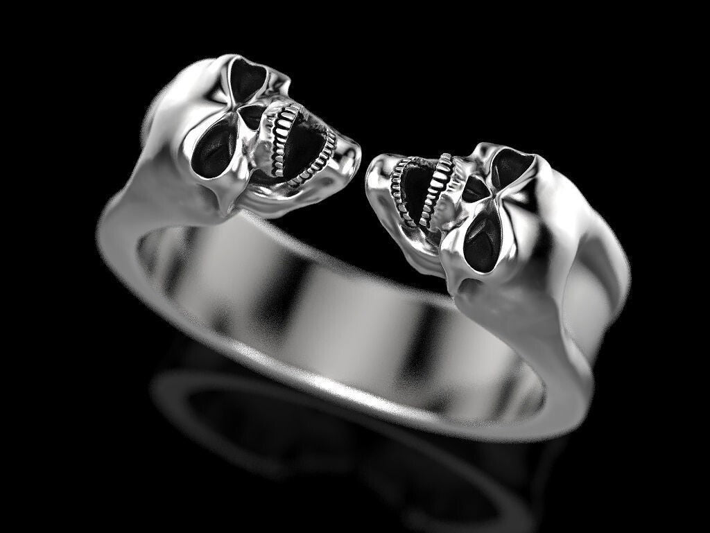 925 Argentium Silver Gemini Skull Ring Gothic Men's Biker Gorgeous Ring US5~15
