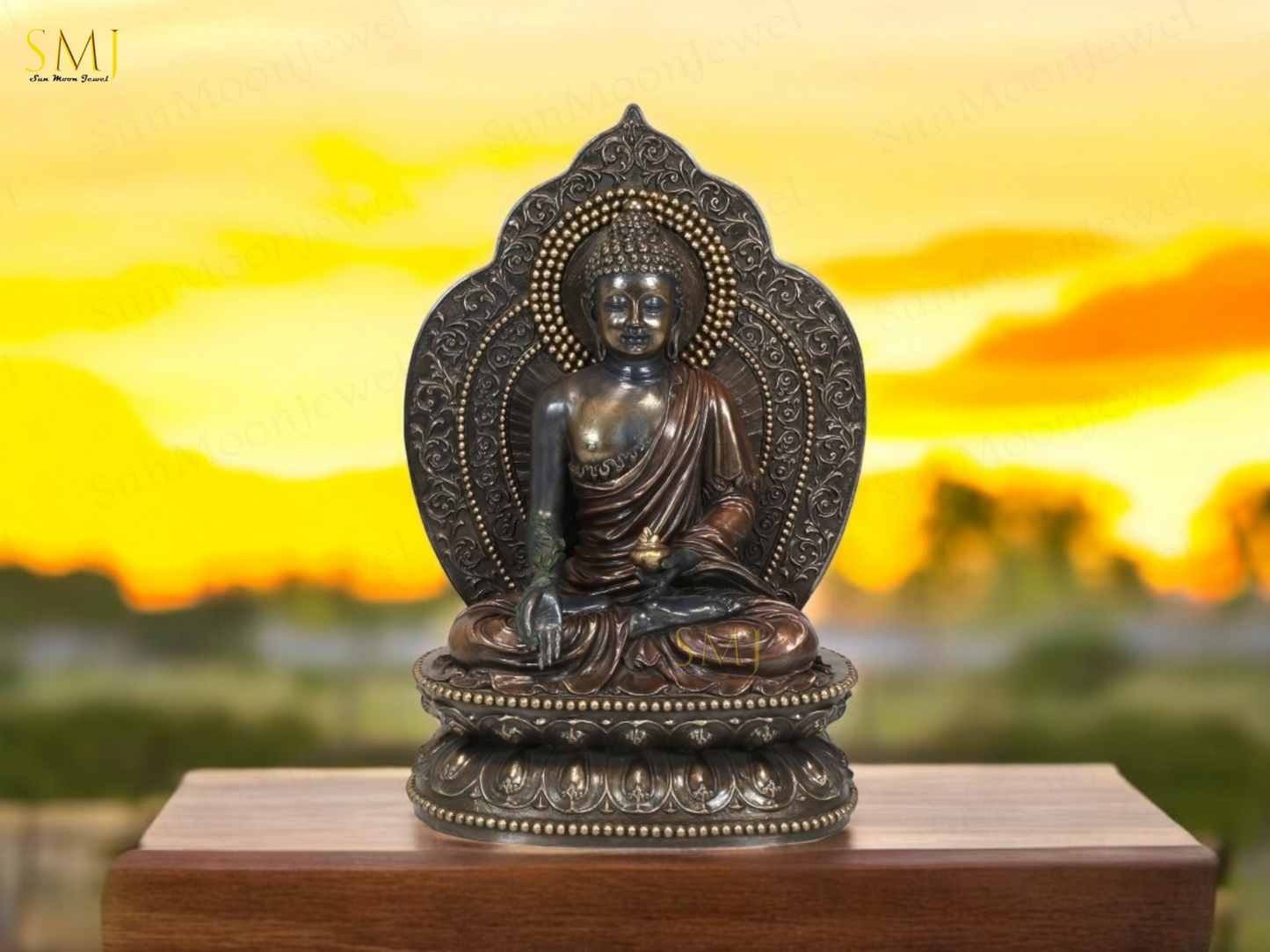 Copper Finish Buddha Statue Buddha Amitabha Figurine for Home & Temple Decor