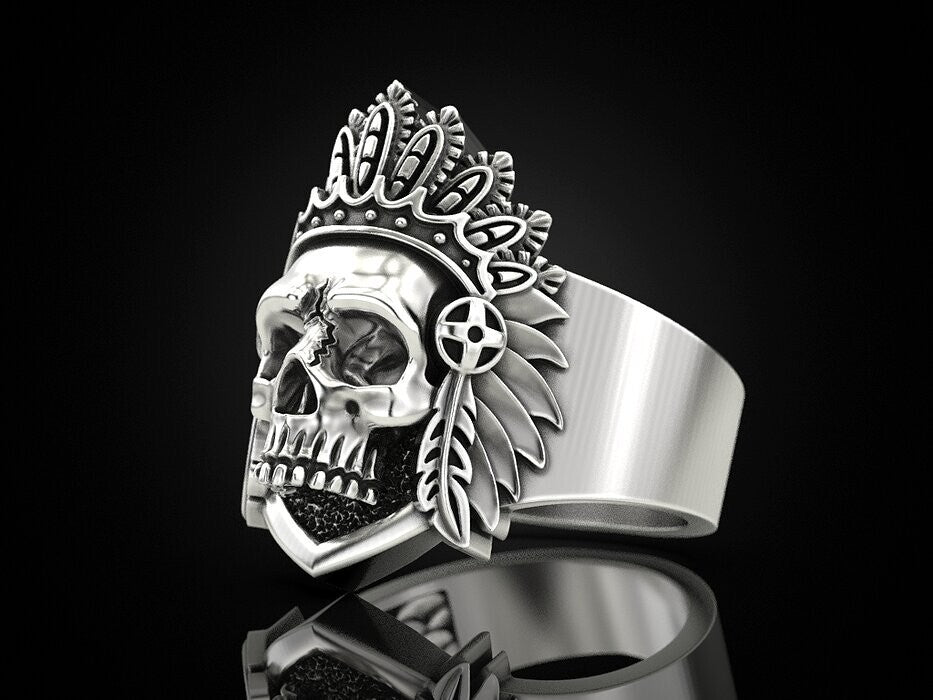 Silver Skull Wings Crown Ring Gothic Royal Biker Skull King Jewelry Ring US5~15