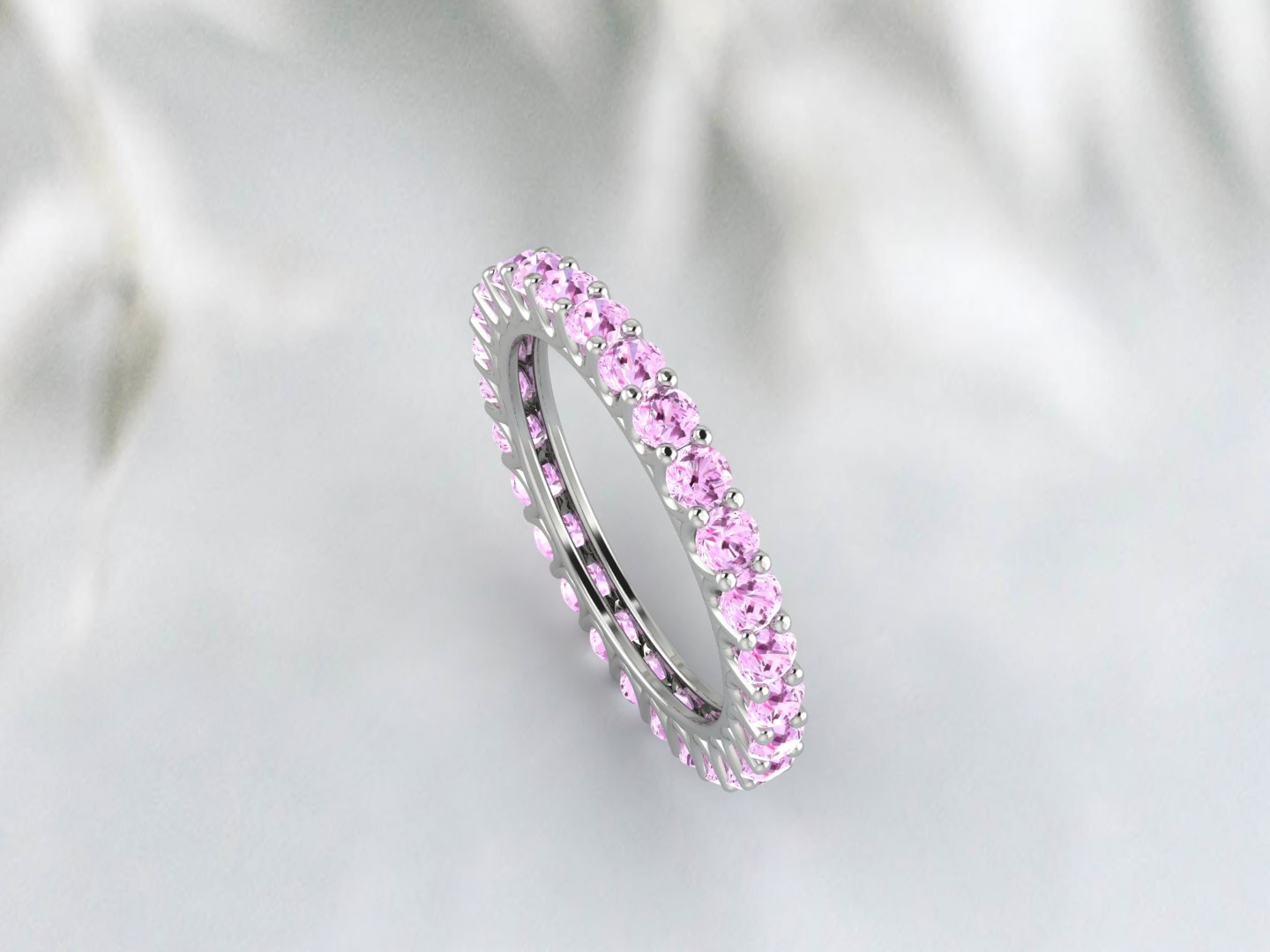 Natural Round Pink Sapphire Band Eternity Stacking Promise Fine Silver Band