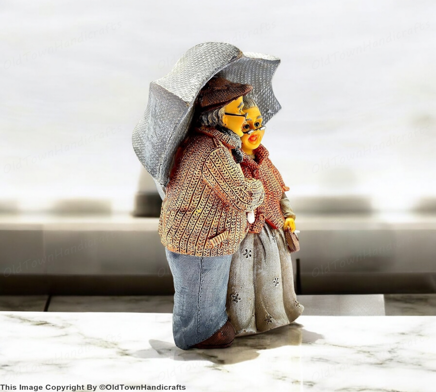 Handcrafted Romantic Loving Couple Figurine Under Umbrella for Home Decor