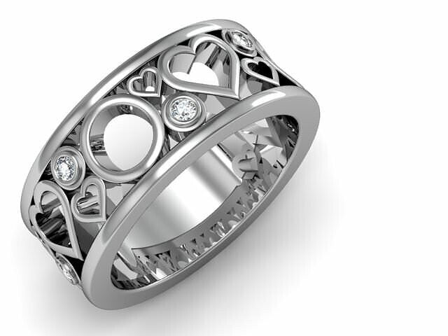 Silver CZ Diamond Heart Band Engagement Ring Gift Love Men Best Friend Us5~ 15