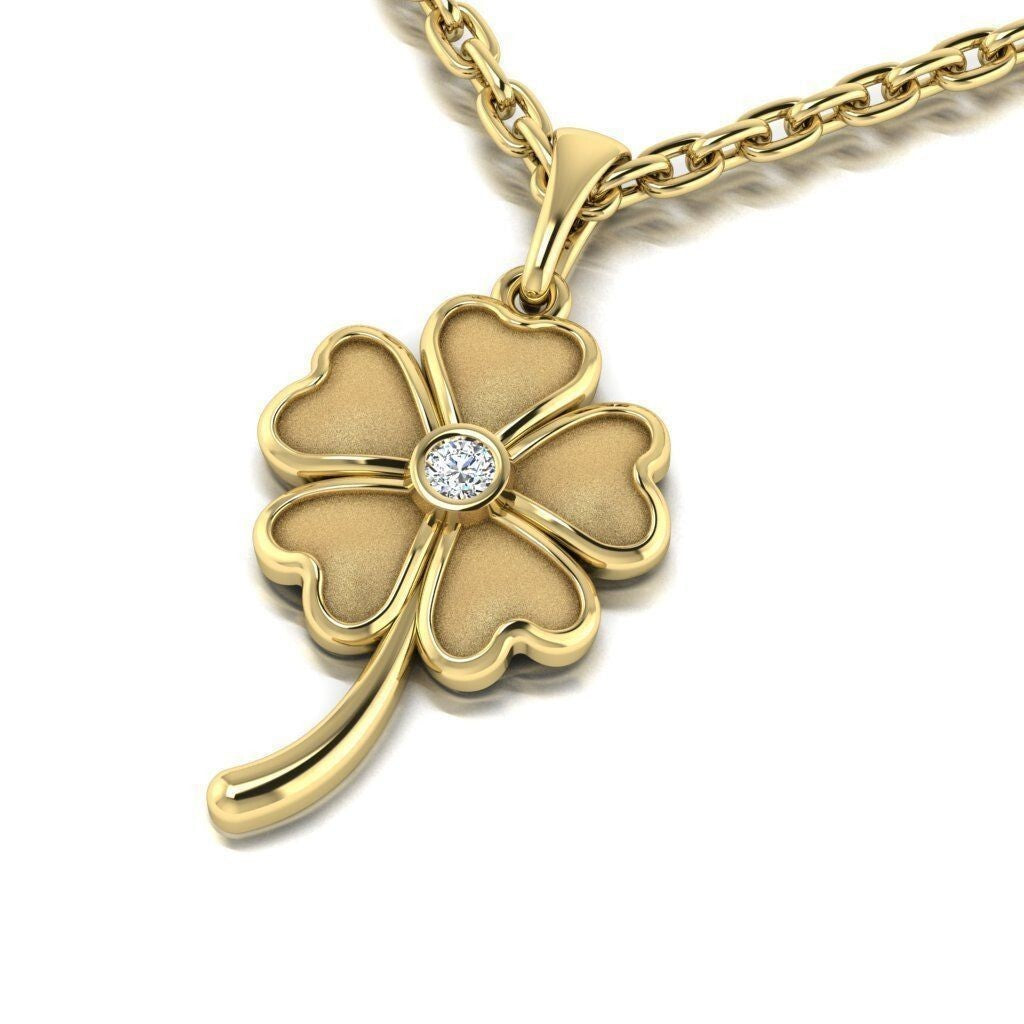 Five Leaf Clover Brass CZ Pendant Flower Necklace Lucky Clover Charm Gift Women