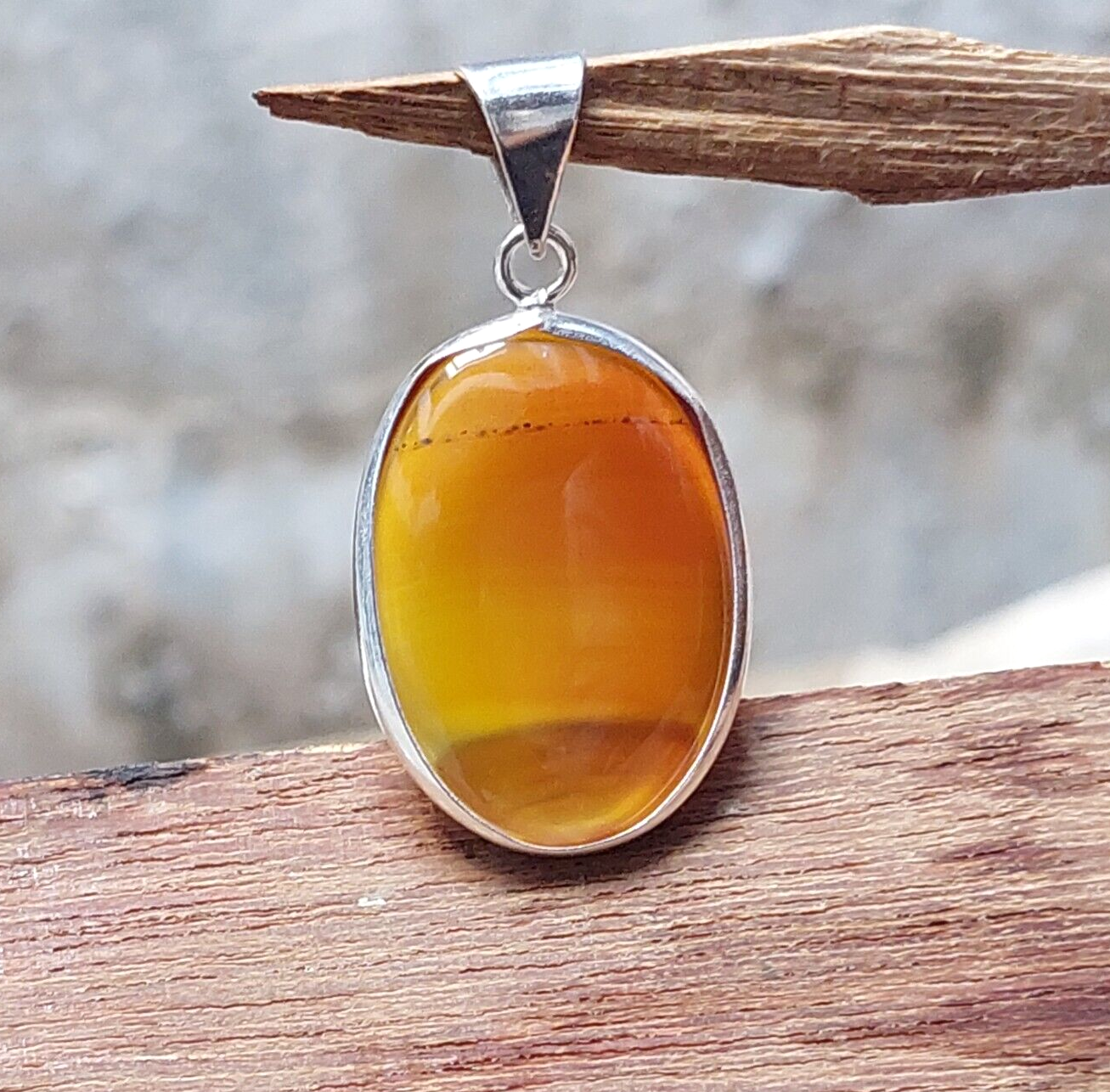 Natural Orange Agate Crystal Polished Slab Agate 925 Sterling Silver Pendant