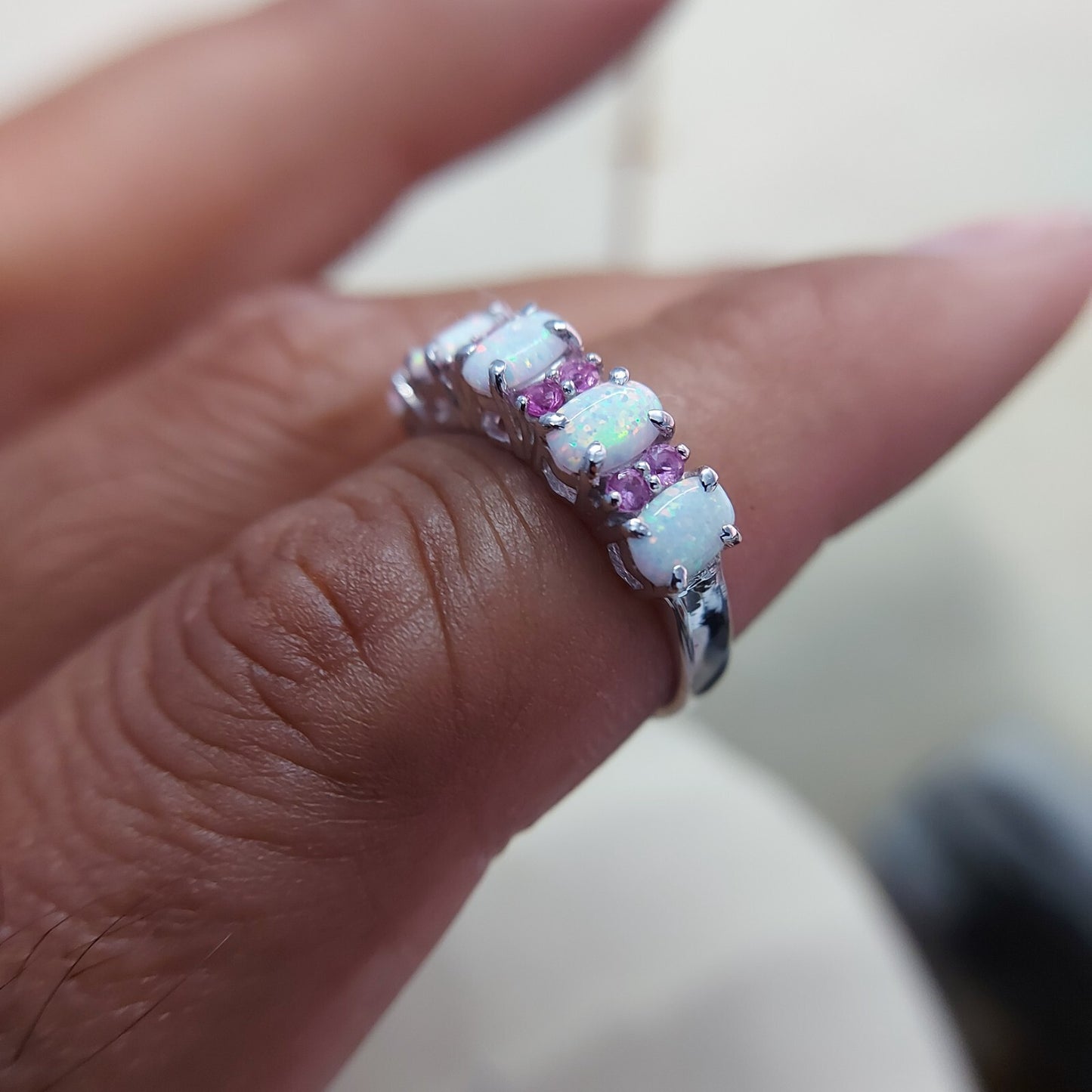 Eternity Opal Ruby Ring Silver Fire Opal Handmade Engagement Gift Ring Us5~15