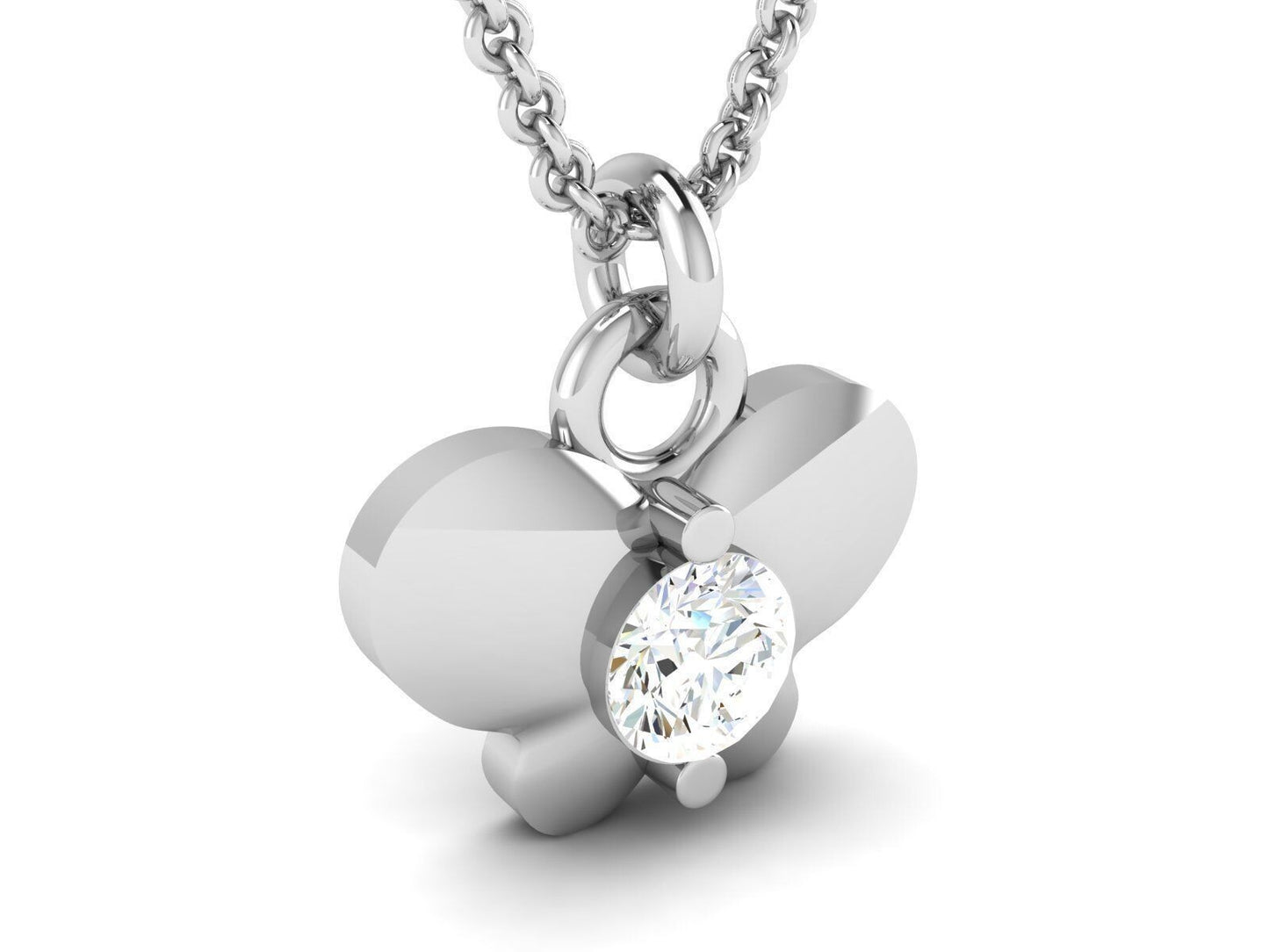Silver Butterfly Shape Pendant Round CZ Diamond Necklace Handmade Gift for Her
