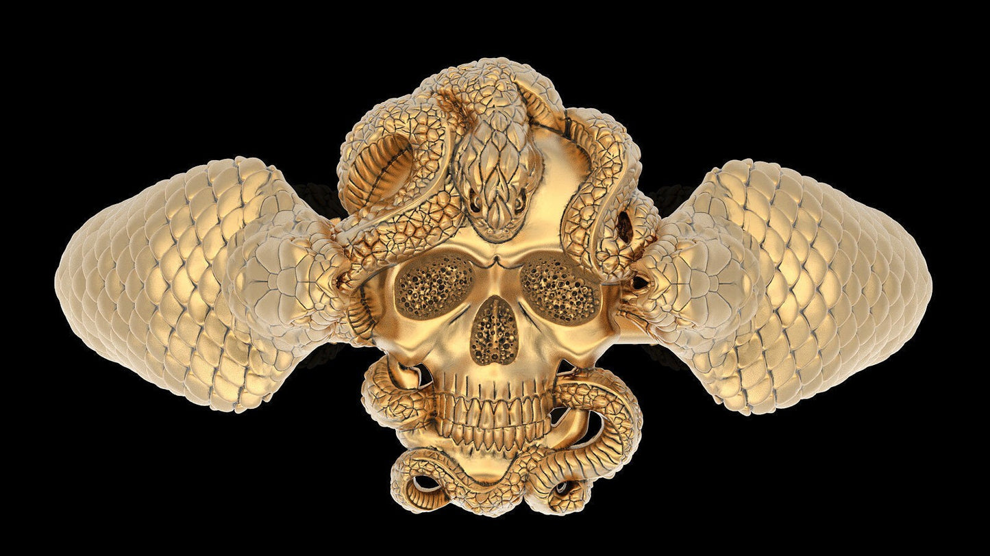 Gothic Double Snake Skull Ring Brass Handmade Punk Biker Men Retro Band US5~15