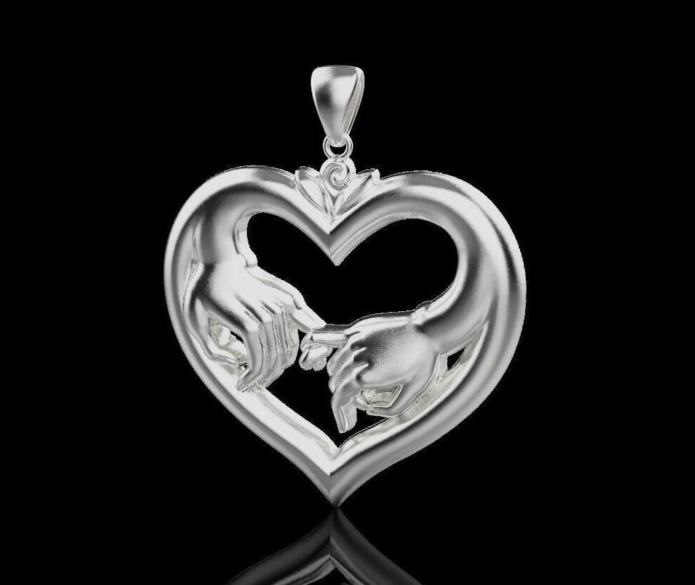 Couple Hand Heart Pendant 925 Sterling Silver Heart Necklace Gift For Friend