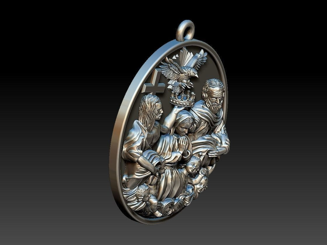 Silver Holy Family Cross Pendant Holy Necklace Handmade Gift Women Baby Family