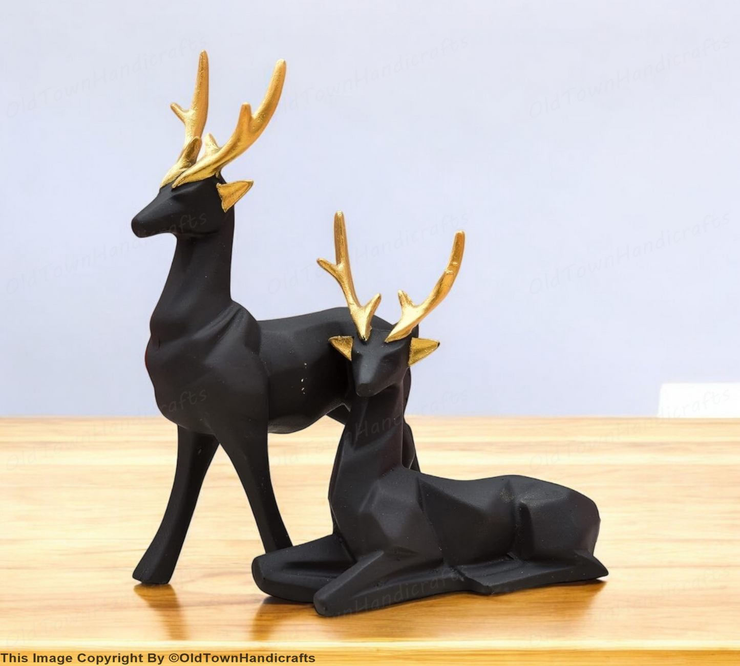 Set of 2 Handcrafted Black Deer Showpiece Home & Office Decor (8x5 Inch)