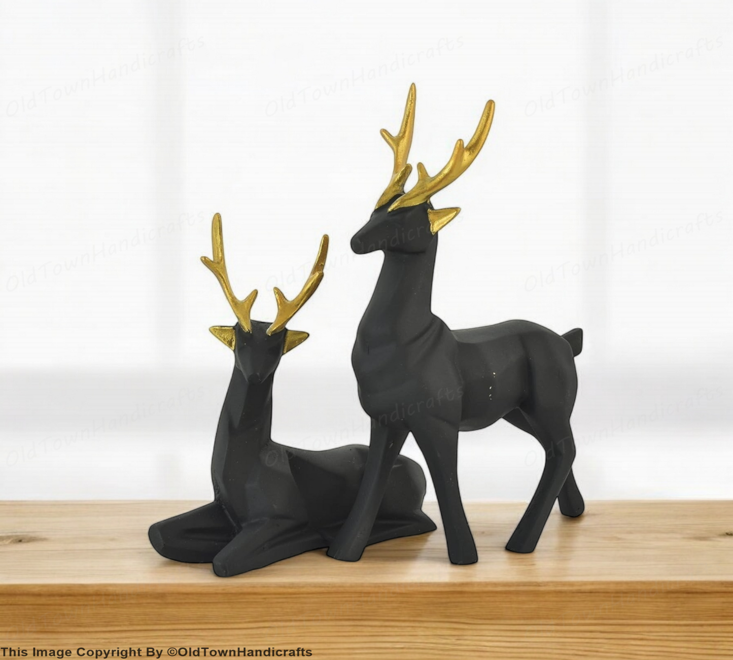 Set of 2 Handcrafted Black Deer Showpiece Home & Office Decor (8x5 Inch)