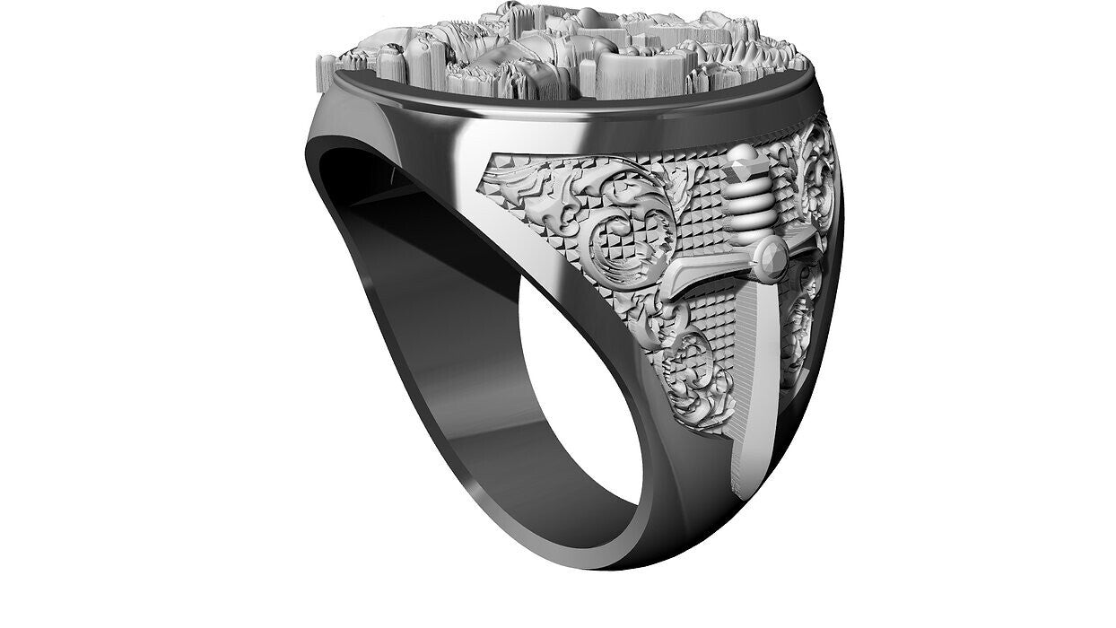 Saint George Cross Dragon Ring 925 Silver Signet Ring US5~15 Gift For Men Women