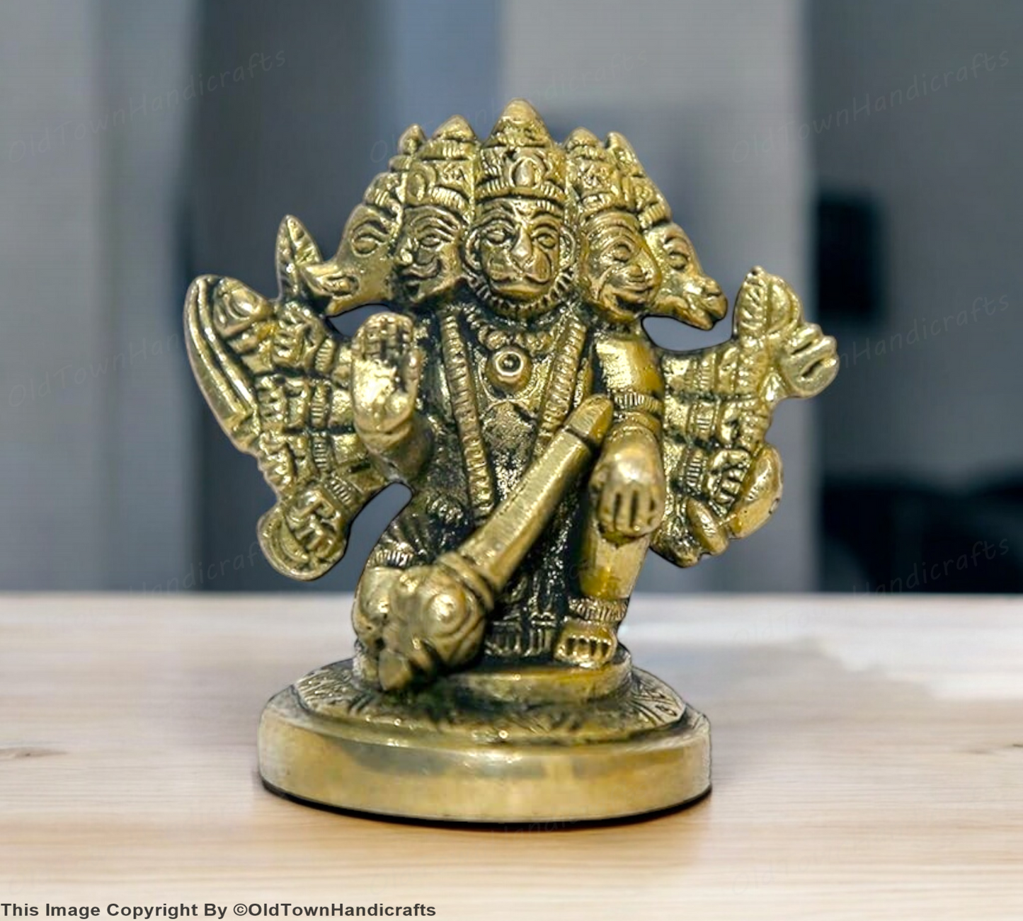 Brass Panchmukhi Hanuman Statue Hanuman Handcrafted for Home Office Decor Gift