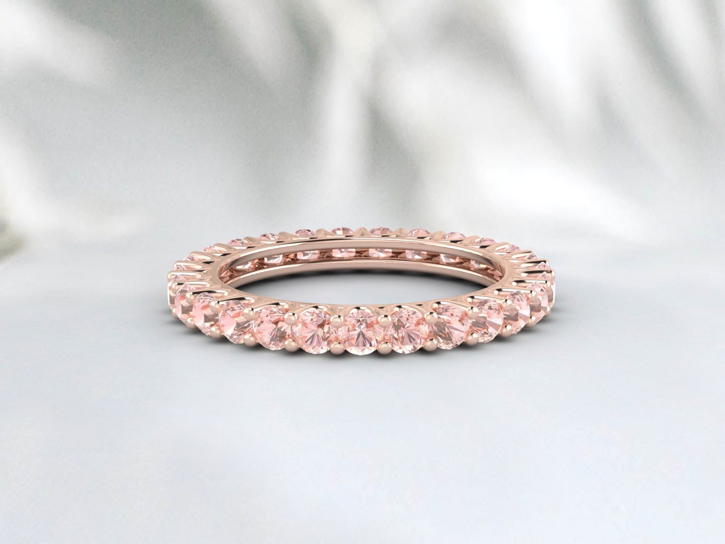 Natural Round Peach Morganite Band Eternity Matching Promise Fine Silver Band