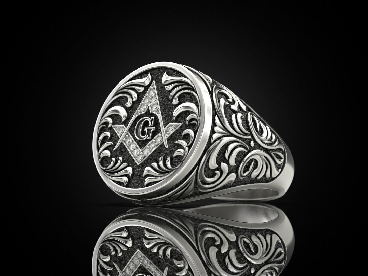 Mason Ring 925 Sterling Silver Freemason Square and Compasses Emblem Ring US7-15