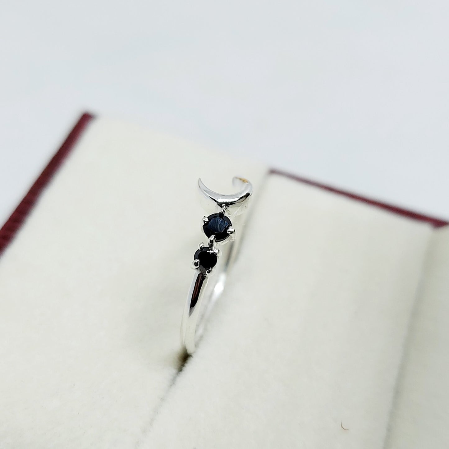 Black Onyx Moon Ring Elegant Handmade Celestial Gift Ring US5~15 Dainty Look