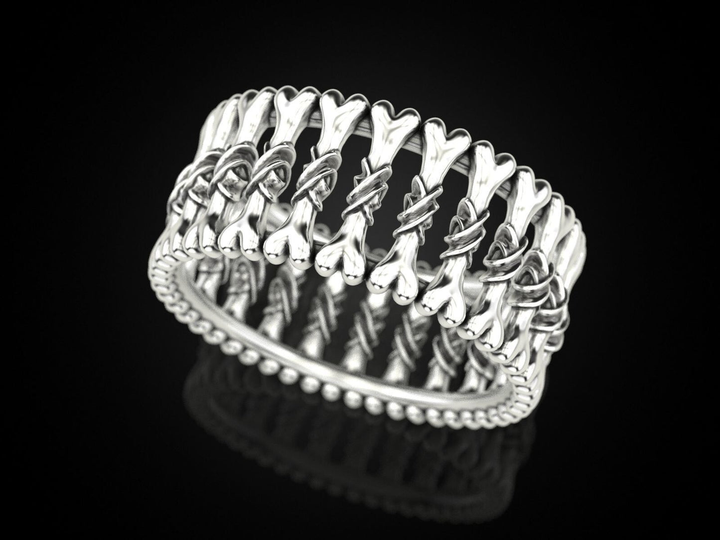 925 Silver Gothic Bone Ring US5~15 Biker Punk Style Band Men Statement Gift Ring