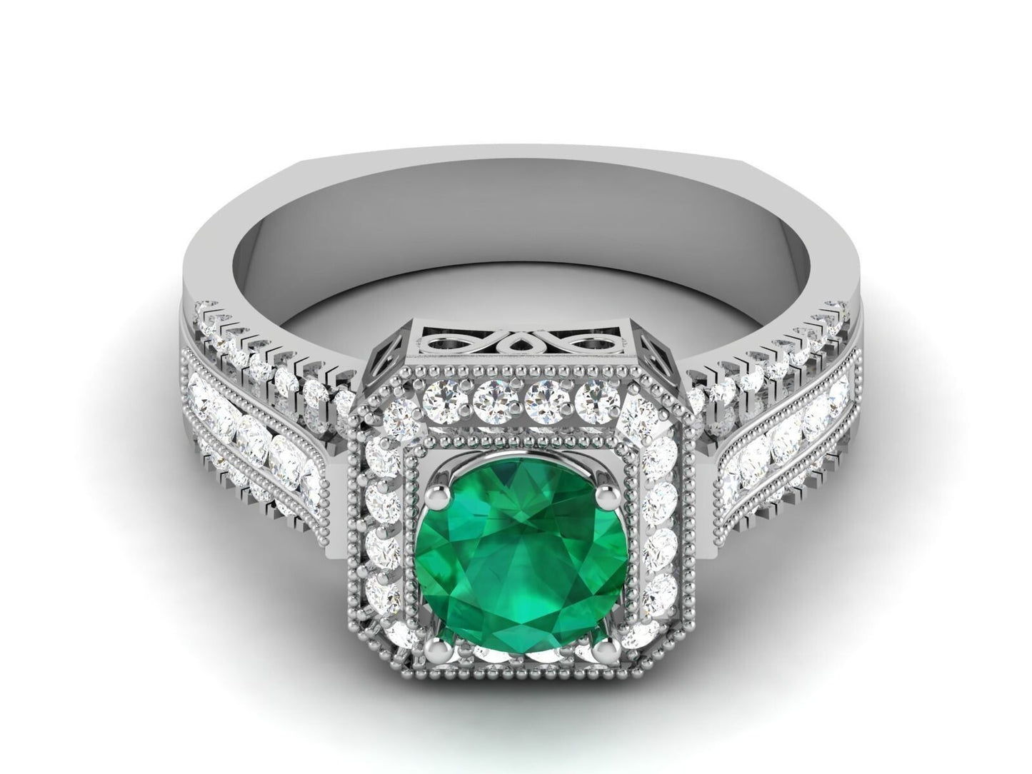 Natural Emerald Round Diamond Engagement Ring Anniversary Proposal Ring US5-15
